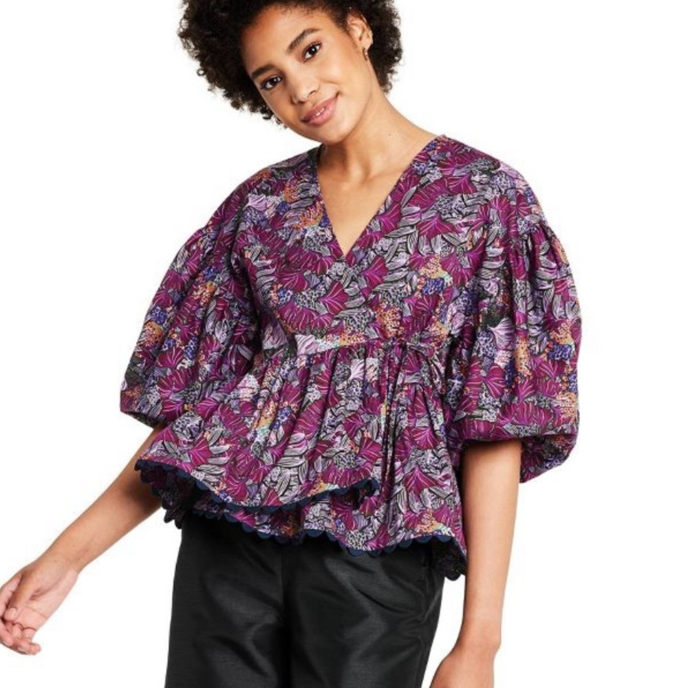 Kika Vargas x Target Wrap Top Size Medium Coral Reef Scalloped Edge Purple NWT